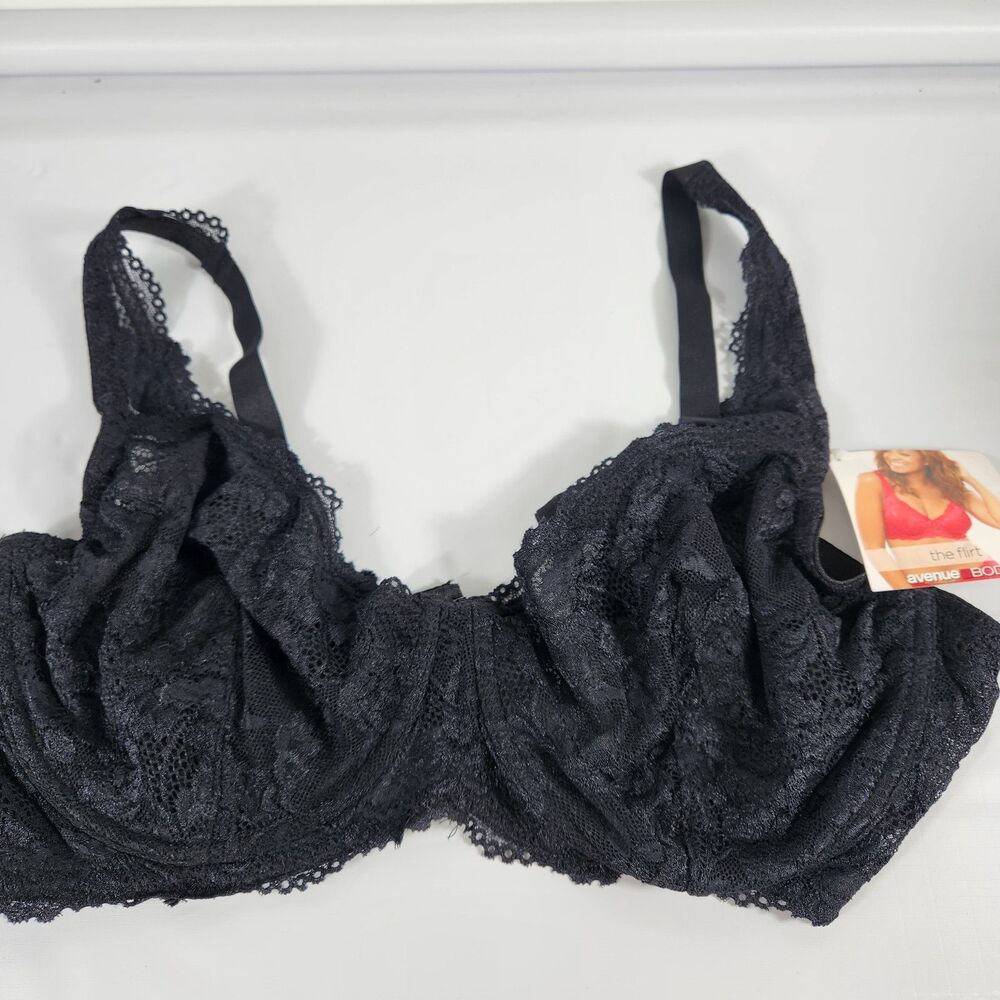 Avenue Body Black Floral Embroidered Mesh Lace Underwire 42C "The Flirt"